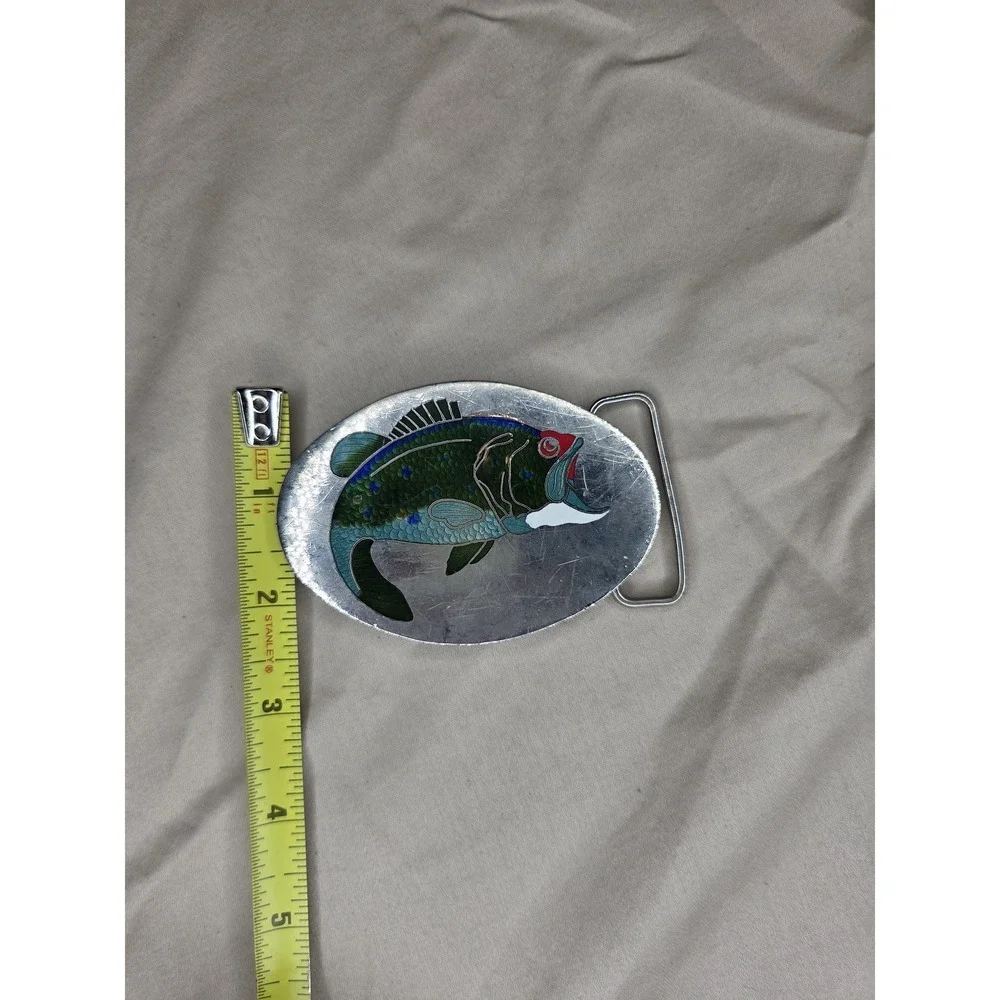 Small Oval Green and Silver Belt Buckle - Trout Fishing Sportsman Scene